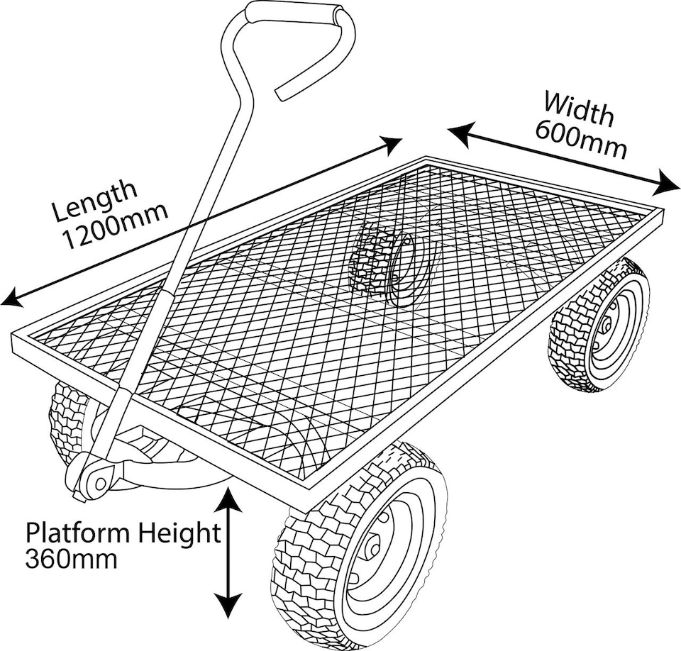 image 1 of Workhorse Trucks General Purpose Heavy-Duty Platform Truck With A Mesh Base, Pneumatic Wheels, Loop Handle, 450kg Capacity | Blue