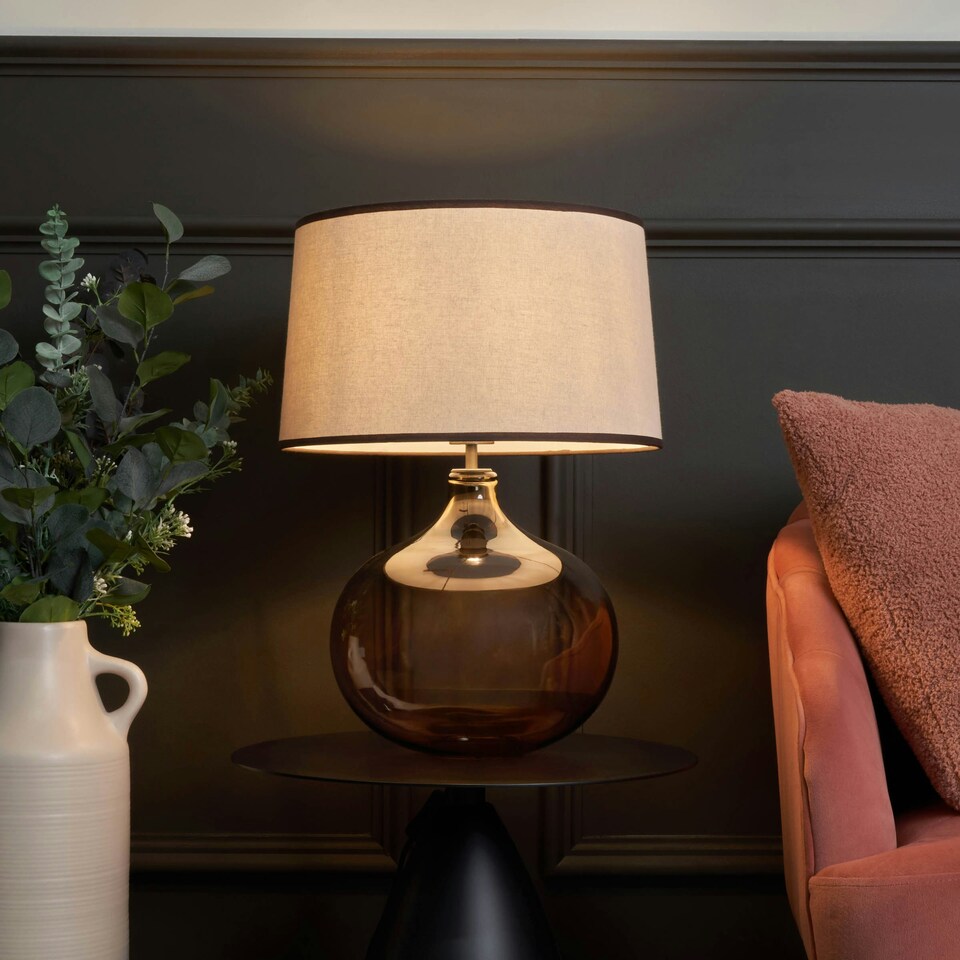 image 1 of BHS Petrice Large Smoked Brown Glass Table Lamp
