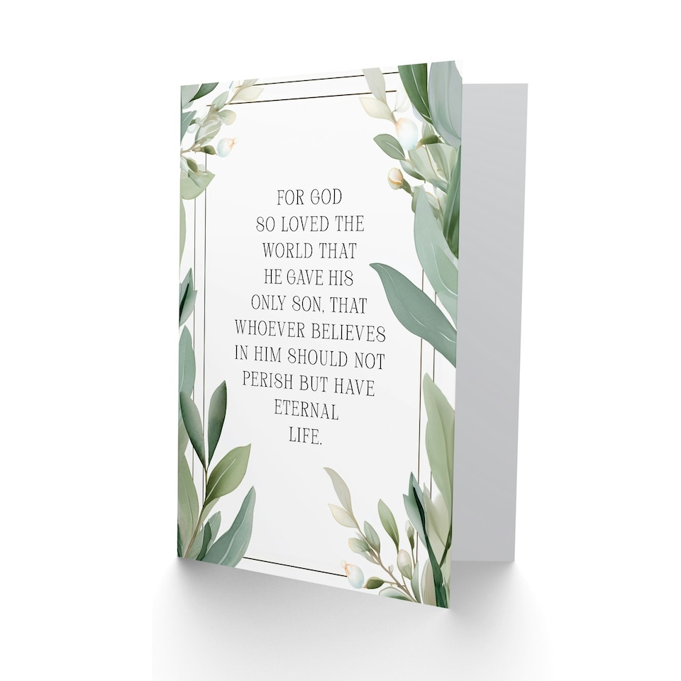 image 1 of John 3:16 God So Loved the World Green Floral Bible Christian Birthday Card