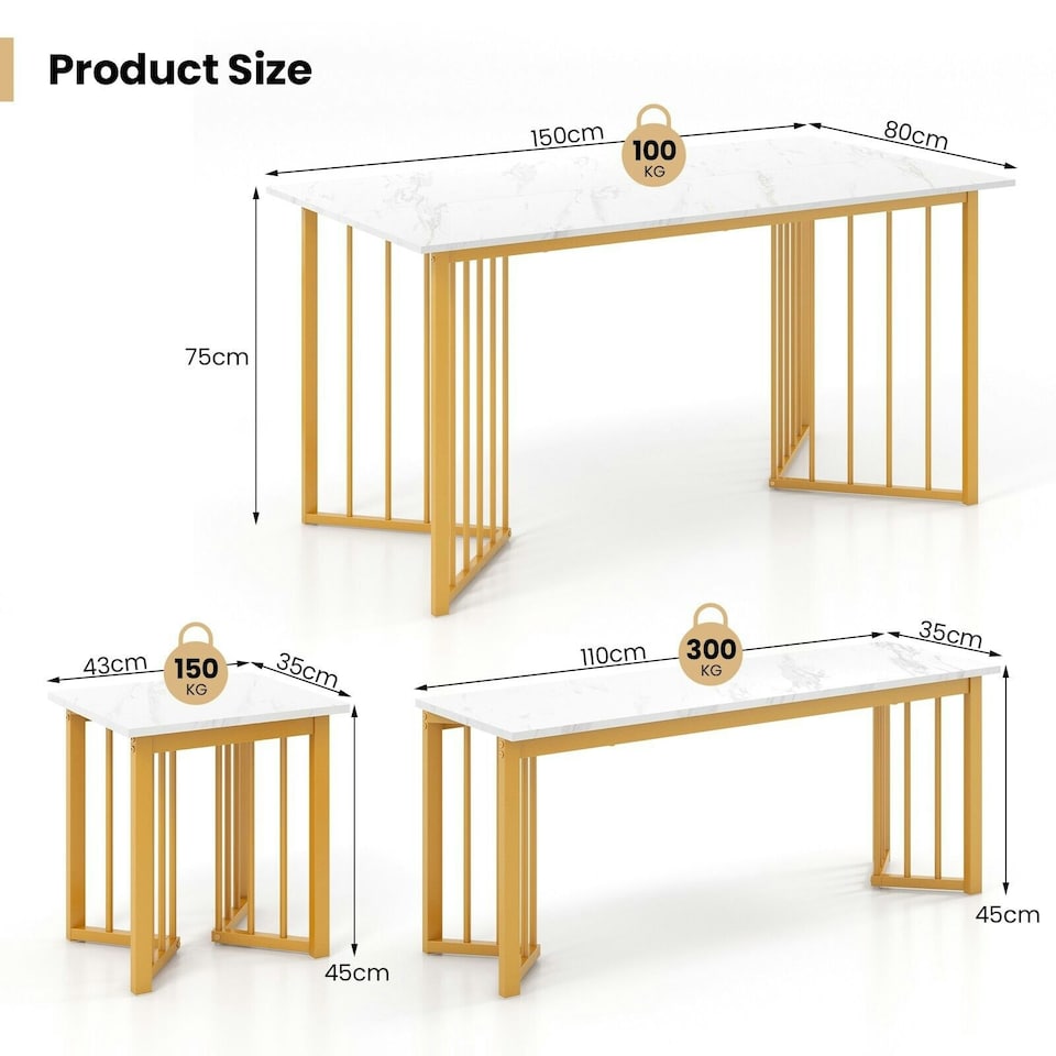 image 1 of COSTWAY 4 Piece Dining Table Set Kitchen Table Bench & 2 Stools White