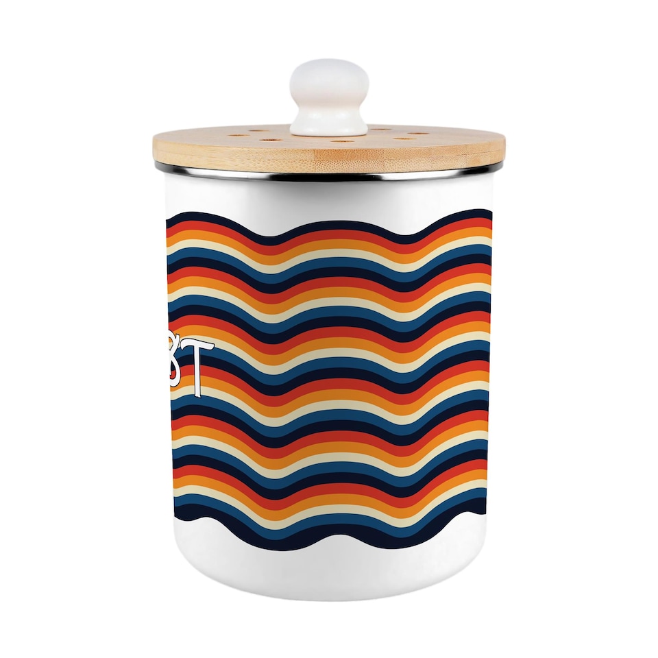 image 1 of Retro Waves Compost Caddy - Metal 2L Decorative Kitchen Food Waste Bin