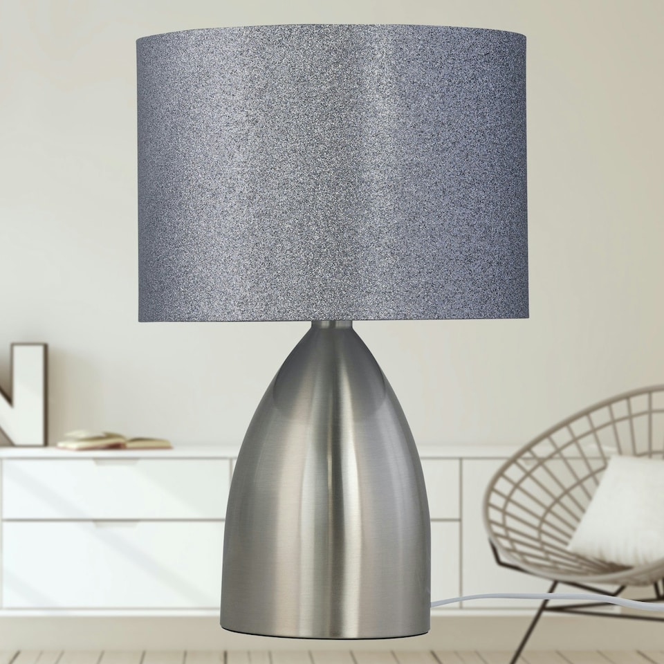 image 1 of First Choice Lighting Valentina Brushed Chrome Touch Lamp with Silver Glitter Shade Silver | Grey