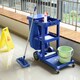 image 2 of HOMCOM Cleaning Carts On Wheels, Janitorial Trolley with 3 Tier Shelves, Housekeeping Utility Service Unit with Rubbish Bag and Mop Mount for Hotel, Office, Blue