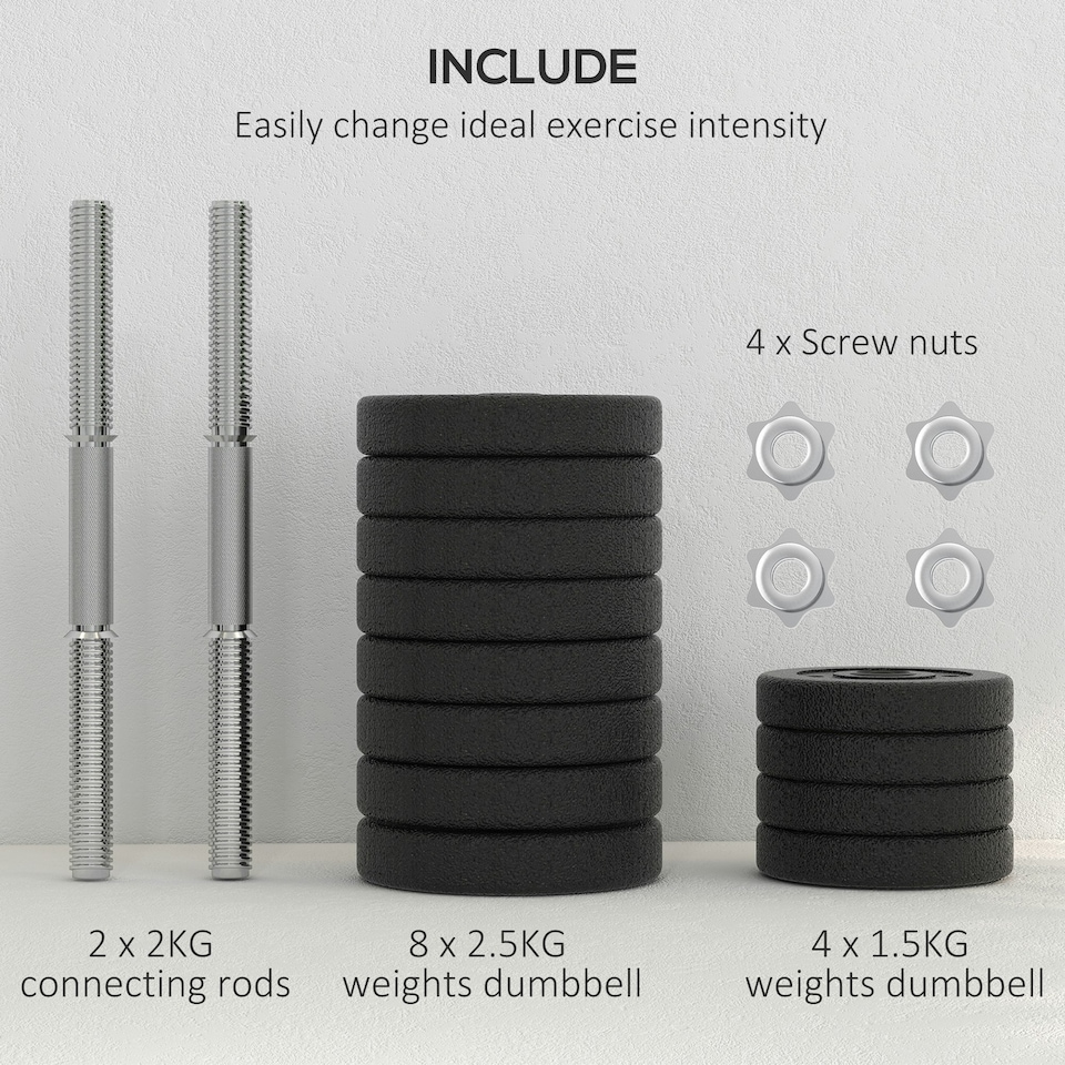 image 1 of HOMCOM 30KG Adjustable Dumbbells Weight Set Hand Weight for Body Fitness