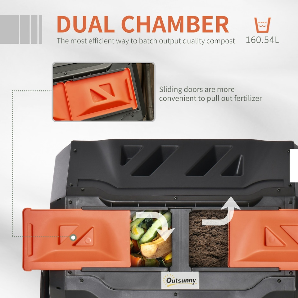 image 1 of Outsunny 160L Outdoor Tumbling Compost Bin with Dual Chamber Orange | Orange | One Size