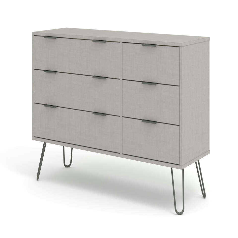 image 1 of Core Products Augusta Industrial Grey 3+3 Drawer Wide Chest H73.6cm x W119.3cm x D39.5cm Grey