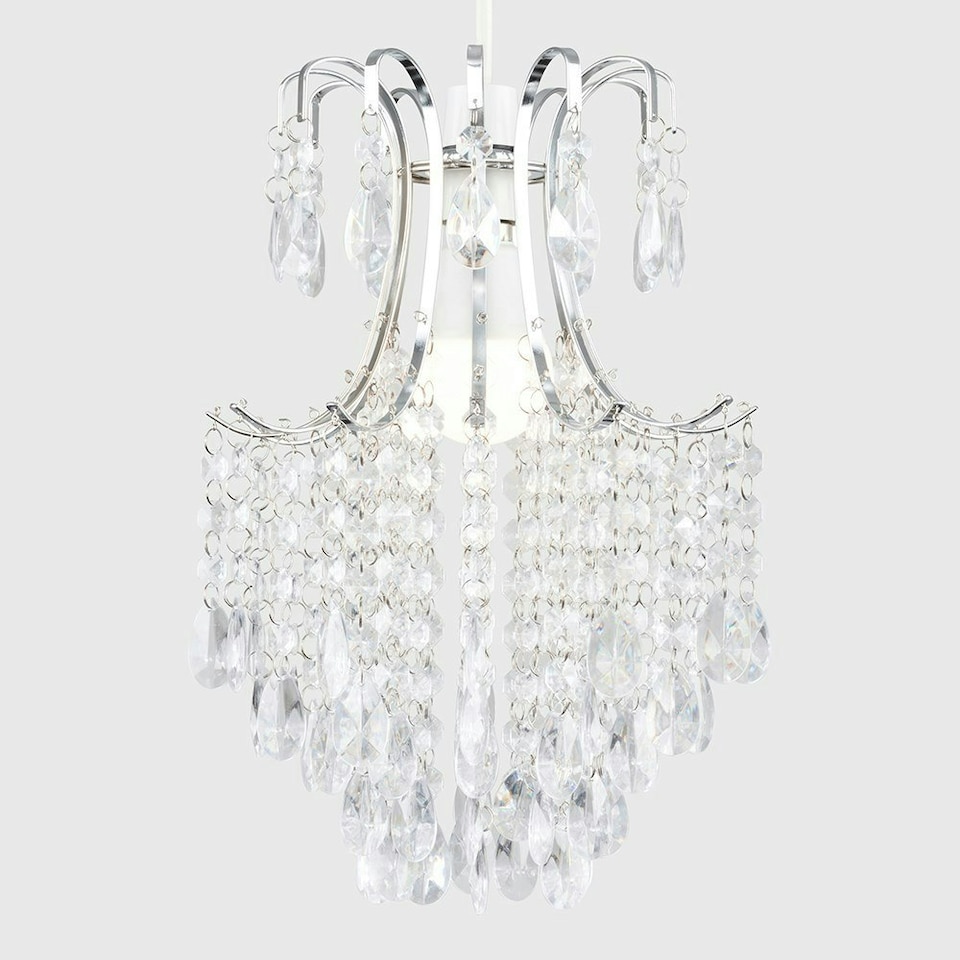 image 1 of ValueLights Donah Silver Ceiling Pendant Droplets Shade and B22 GLS LED 10W Cool White 6500K Bulb