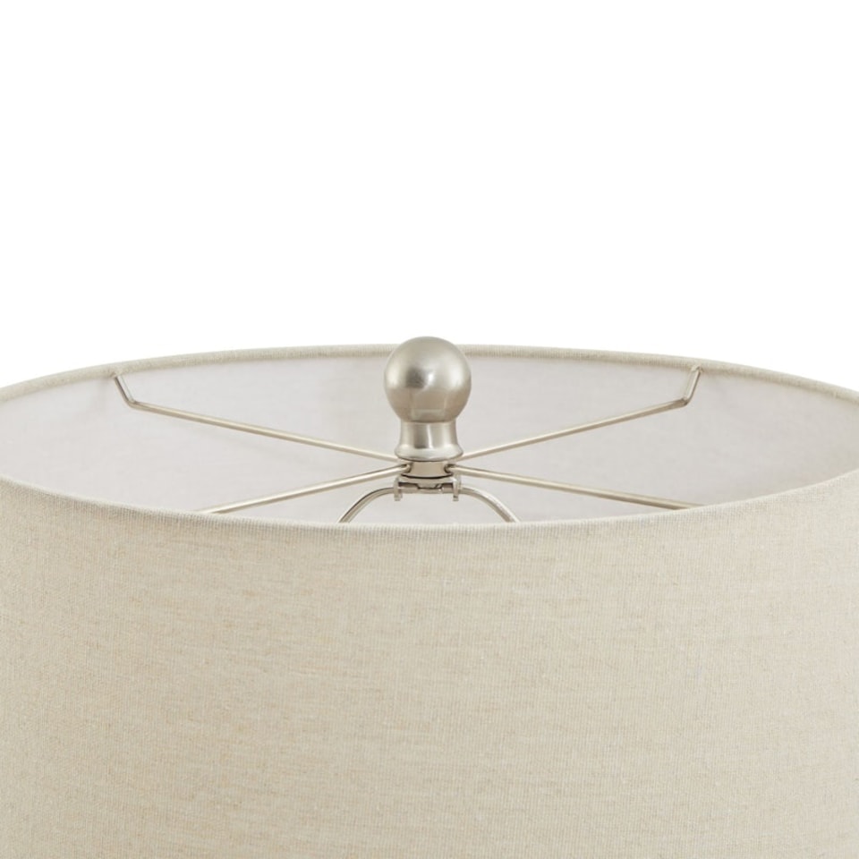 image 1 of Lattice Table Lamp with Linen Shade - Ceramic - L38 x W38 x H58 cm - Neutral Cream Cream