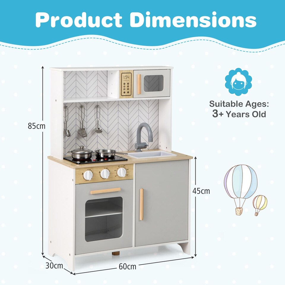 image 1 of COSTWAY Kids Kitchen Playset Pretend Play Kitchen Set with Sounds-White
