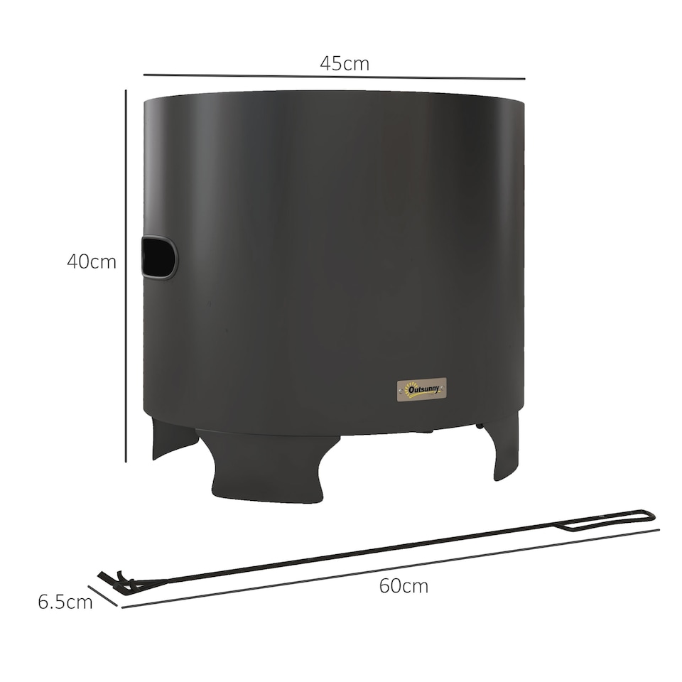 image 1 of Outsunny Fire Pit, Round Metal Bonfire Stove with Poker, Black | Black | Black