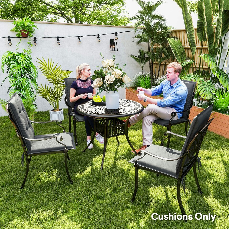 image 1 of Outsunny Set of 4 Garden Chair Cushions, Outdoor Seat Pads, Charcoal Grey