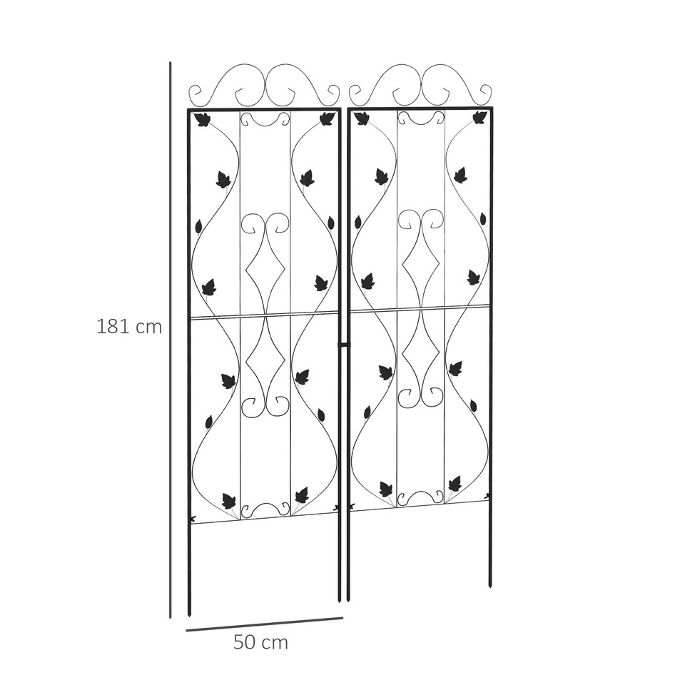 image 1 of Outsunny Set of 2 Metal Trellis for Climbing Plants, Leaf Design, 50 x 181cm