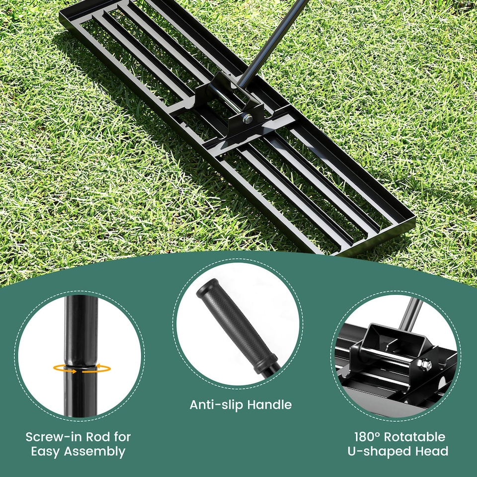 image 1 of COSTWAY Lawn Leveling Rake Heavy Duty Level Lawn Tool w/Ergonomic Handle-Black