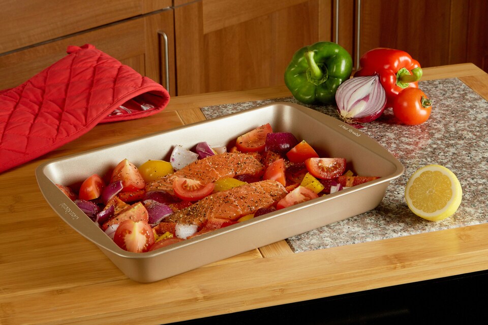 image 1 of Orsina BPA Free 38cm Roasting Pan, Champagne Finish Roasting Dish For Kitchen, Elegant  Roasting Pan For Baking