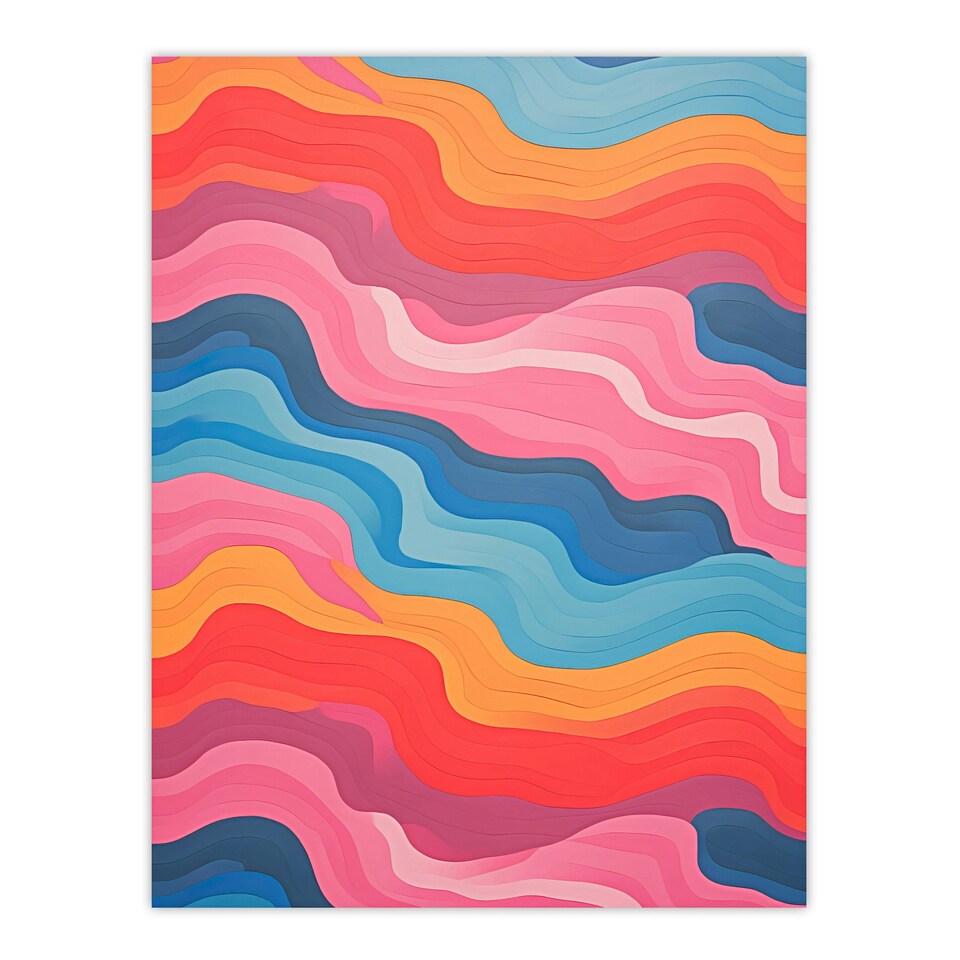image 1 of Abstract Pastel Waves Pink Yellow Red Acrylic Black Framed Wall Art Print A4