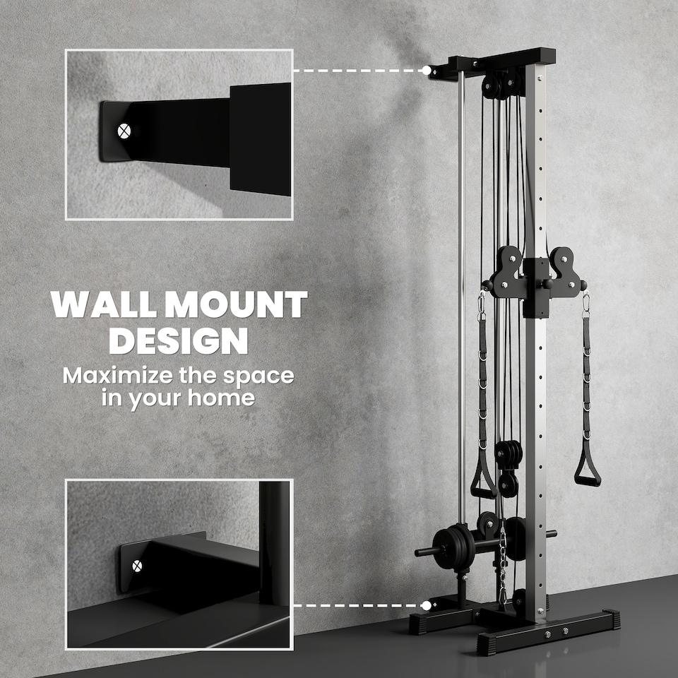 image 1 of SPORTNOW Wall Mount Cable Station with 15 Positions Adjustable Dual Pulleys
