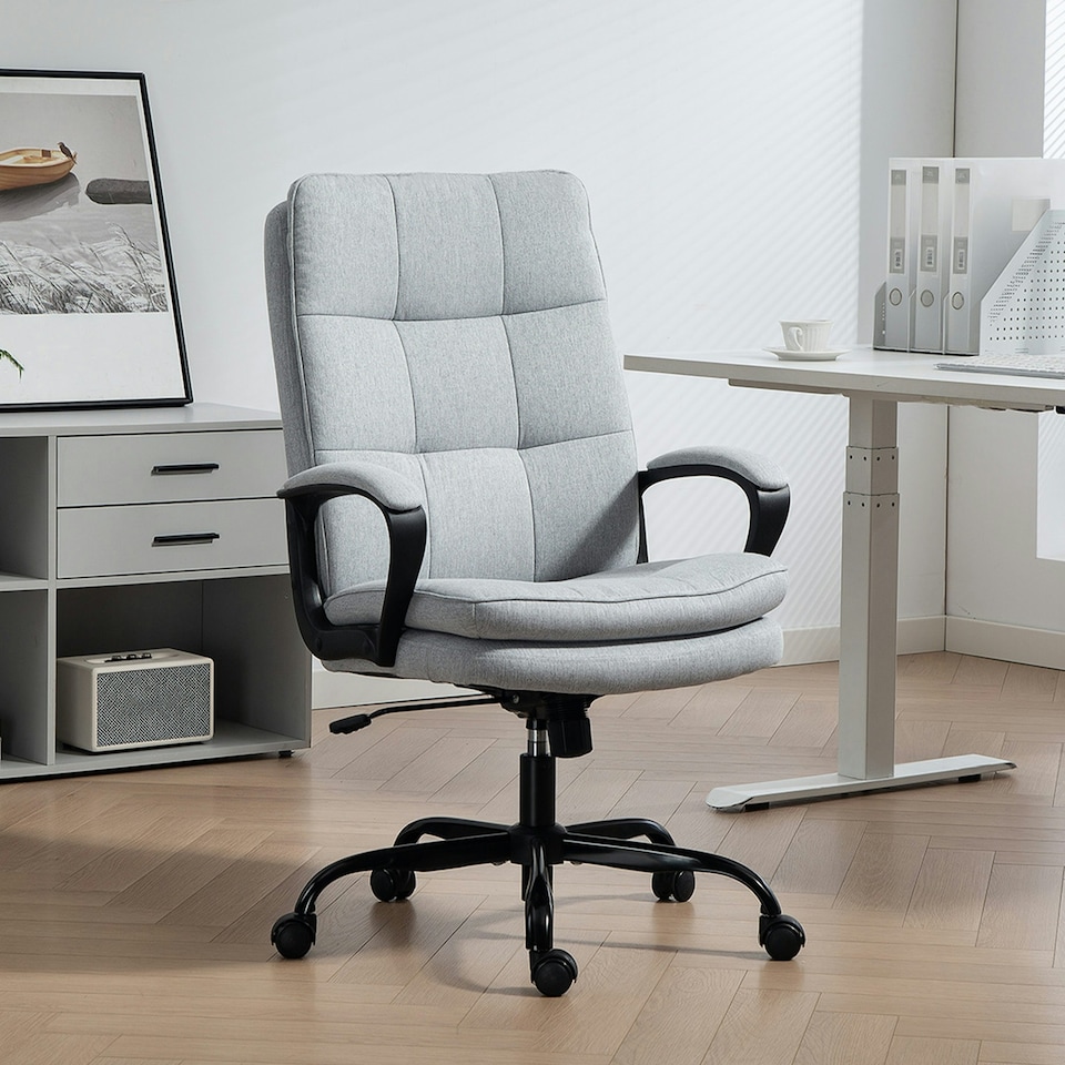 image 1 of HOMCOM Fabric Office Chair, Computer Desk Chair for Home, Light Grey Grey