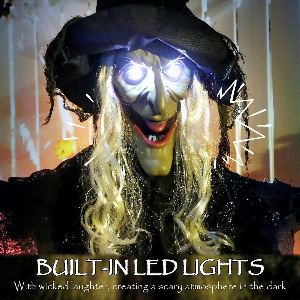 image 1 of Outsunny Voice Activated Halloween Animatronics Hanging Witch, Purple
