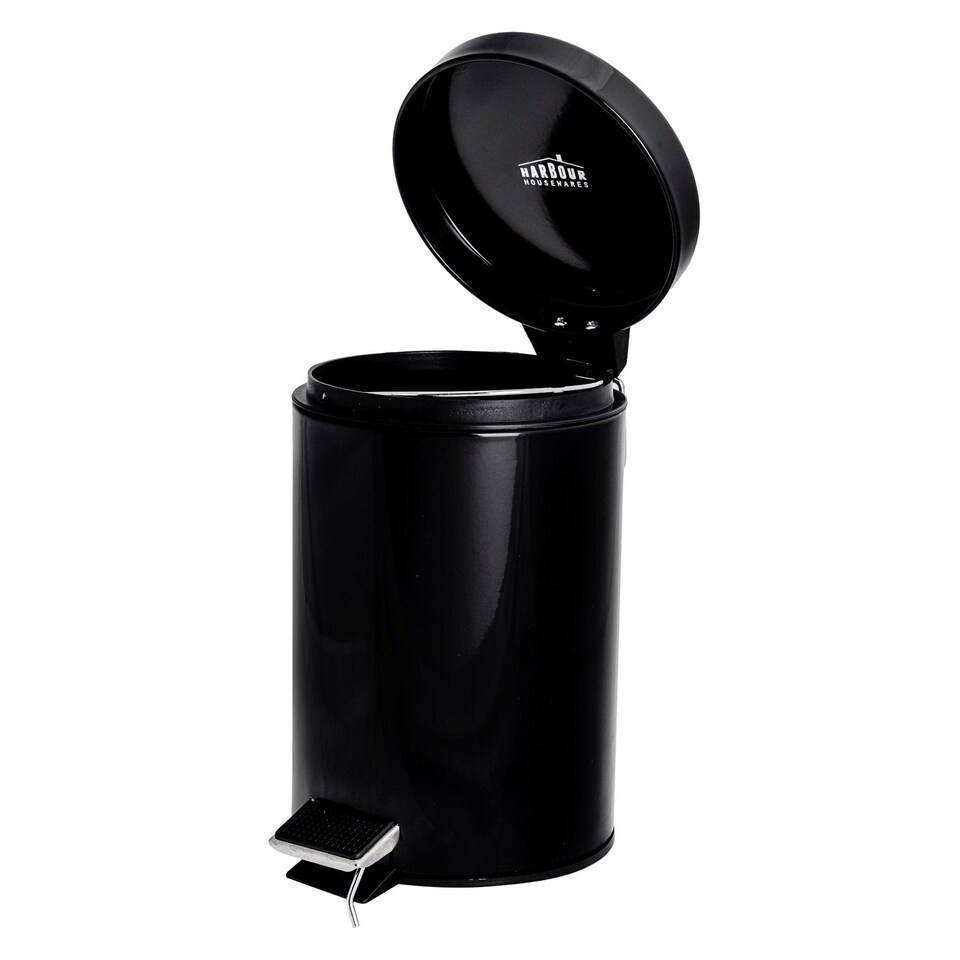 image 1 of Harbour Housewares Bathroom Pedal Bin - 3L - Black - Round Stainless Steel Slim Rubbish Dustbin Lid and Inner Liner Bucket
