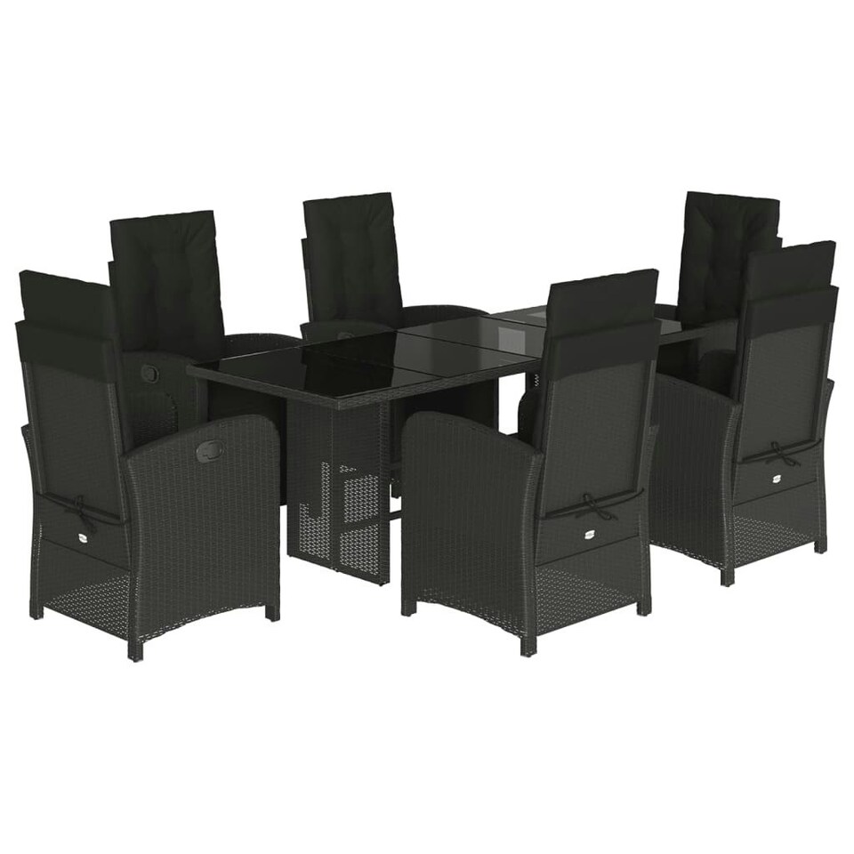 7 Piece Garden Dining Set with Cushions Black Poly Rattan Tesco Groceries