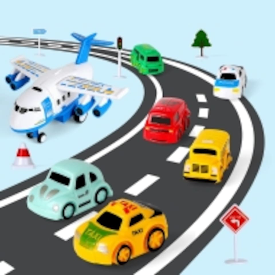 image 1 of Transport Cargo Airplane Car Toy Play Set – Transforming Airplane with Vehicles, Tracks & City Map – 3-in-1 Imaginative Play for Kids Ages 3+