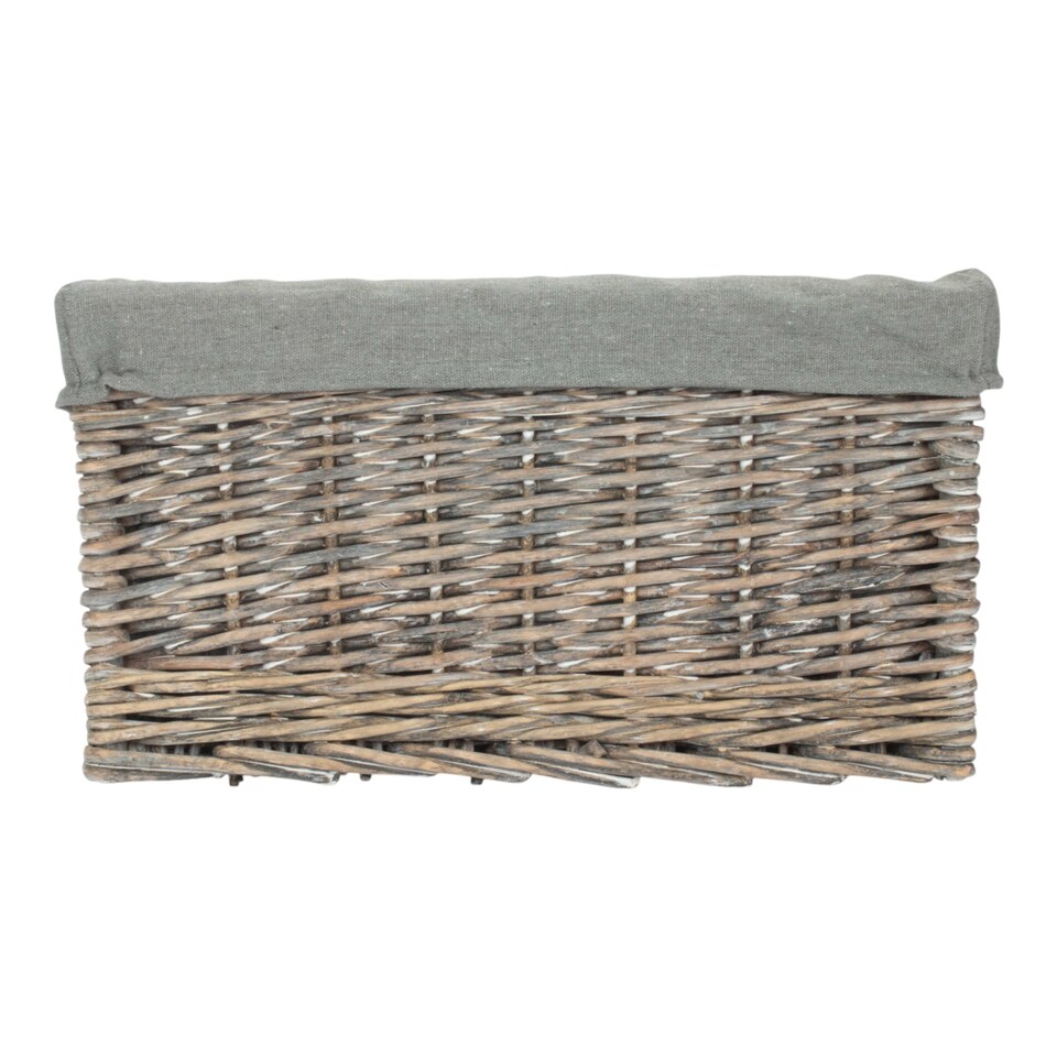 image 1 of Small Grey Wash Grey Cotton Lined Willow Storage Baskets | Brown | Grey | S | 1