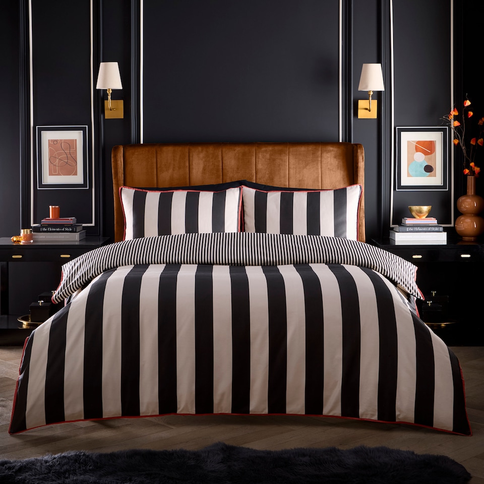 image 1 of Laurence Llewelyn-Bowen Festivo Circus Stripe Duvet Cover Set Black