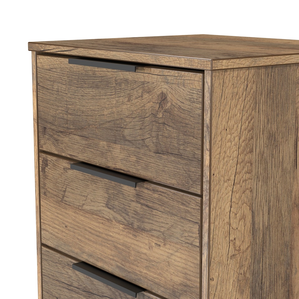 image 1 of Beijing 5 Drawer Tall Bedside Cabinet in Vintage Oak (Ready Assembled) | Brown | Vintage Oak