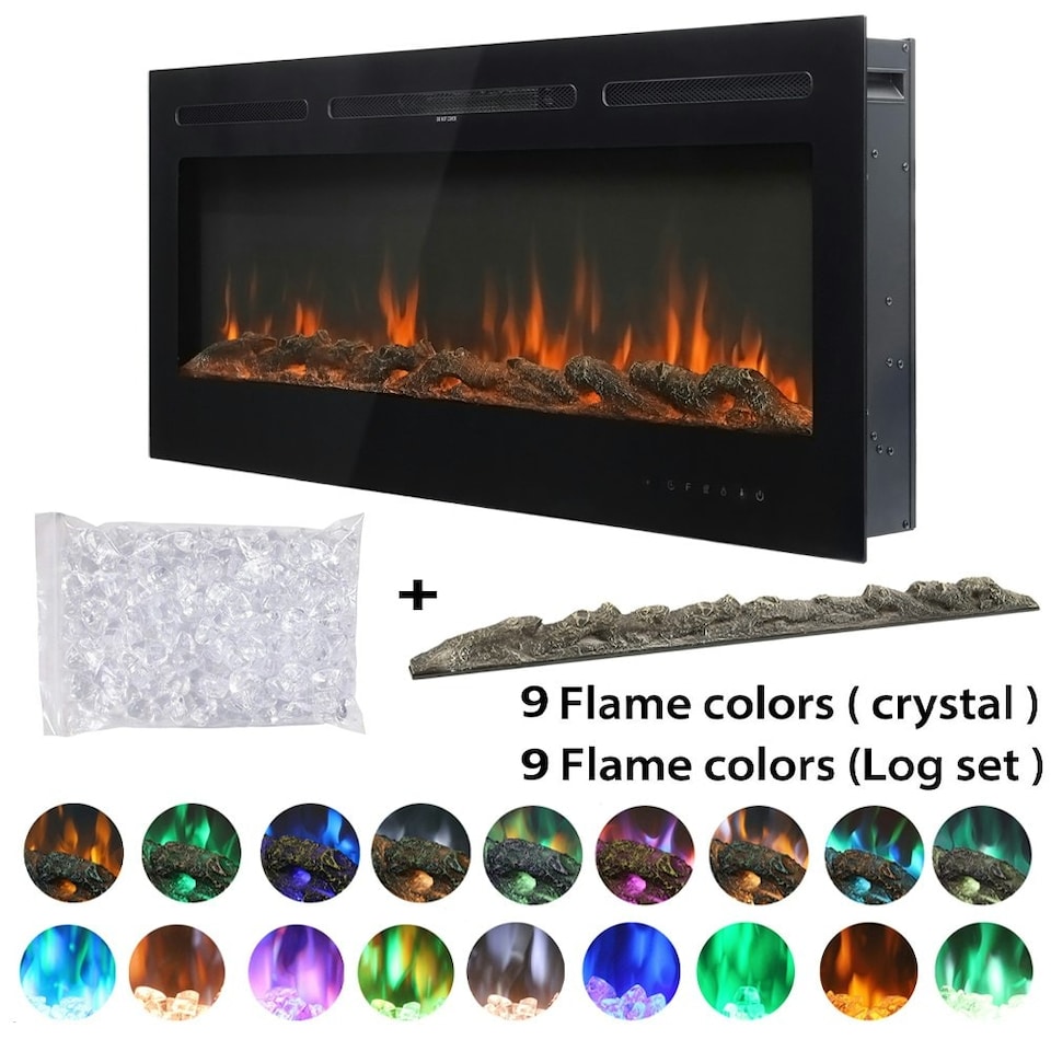 image 1 of Living and Home 50 Inch Modern Electric Fireplace- Recessed/Wall-Mounted with Remote,1800W