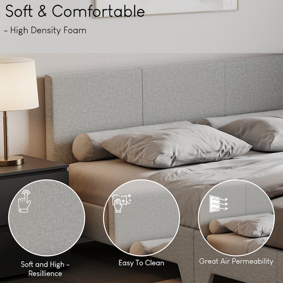 image 1 of Vida Designs Victoria 5ft King Size Bed Fabric Upholstered, Light Grey Linen, 150 x 200cm