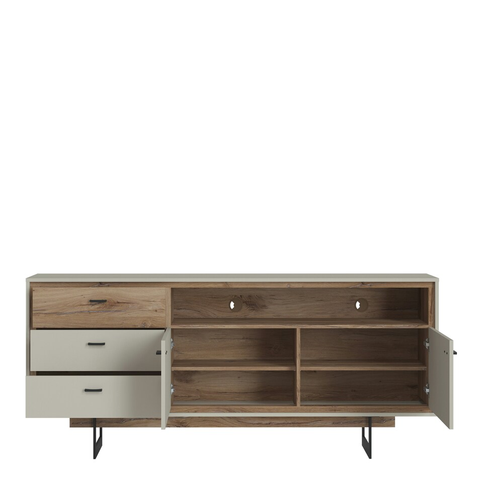 image 1 of Rivero 2 Door 3 Drawer Open Shelf Sideboard in Grey and Oak