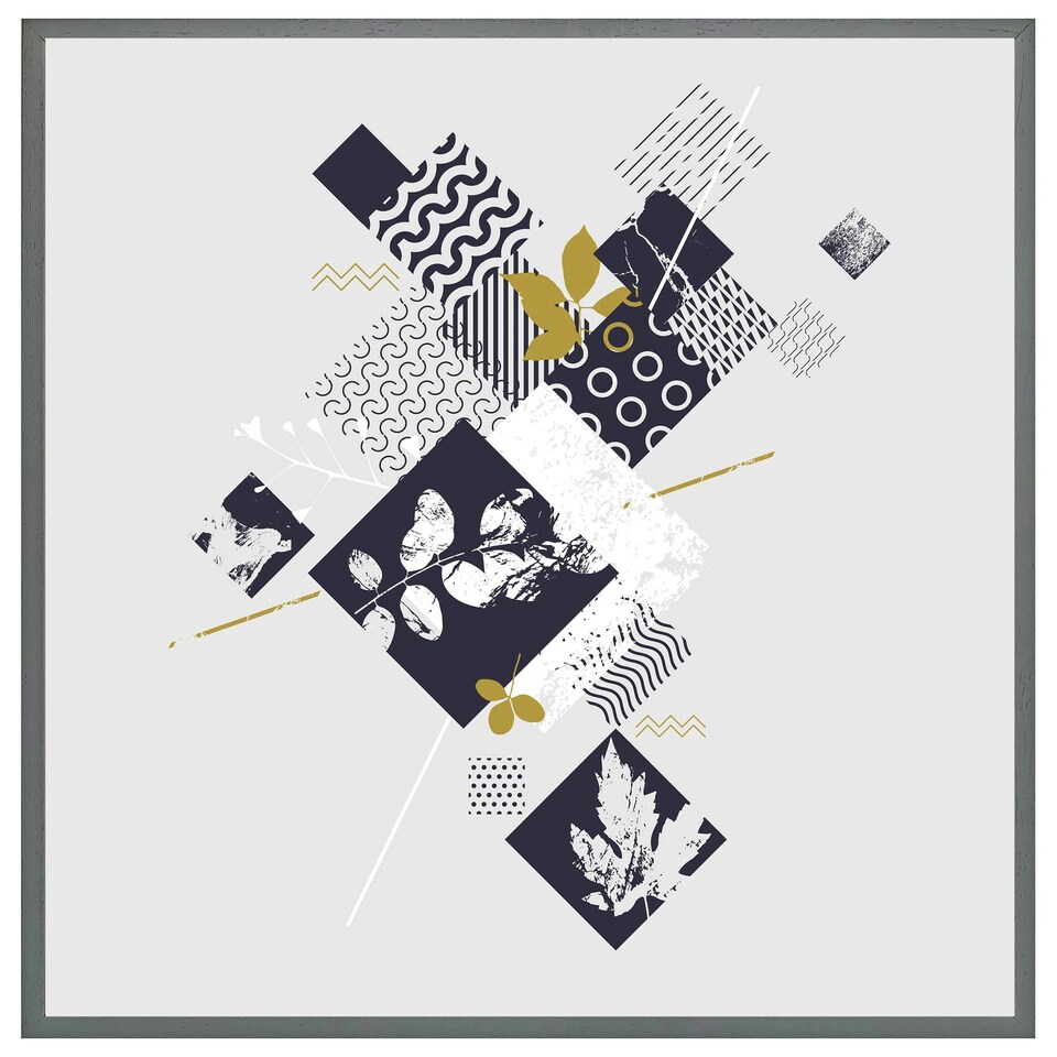 image 1 of Geometric squares & leaves (Picture Frame) Black | S