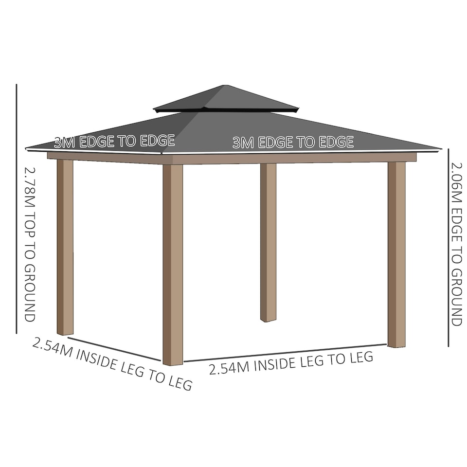 image 1 of Outsunny 3 x 3 (m) Double Roof Hard Top Gazebo w/Nettings & Curtains, Khaki