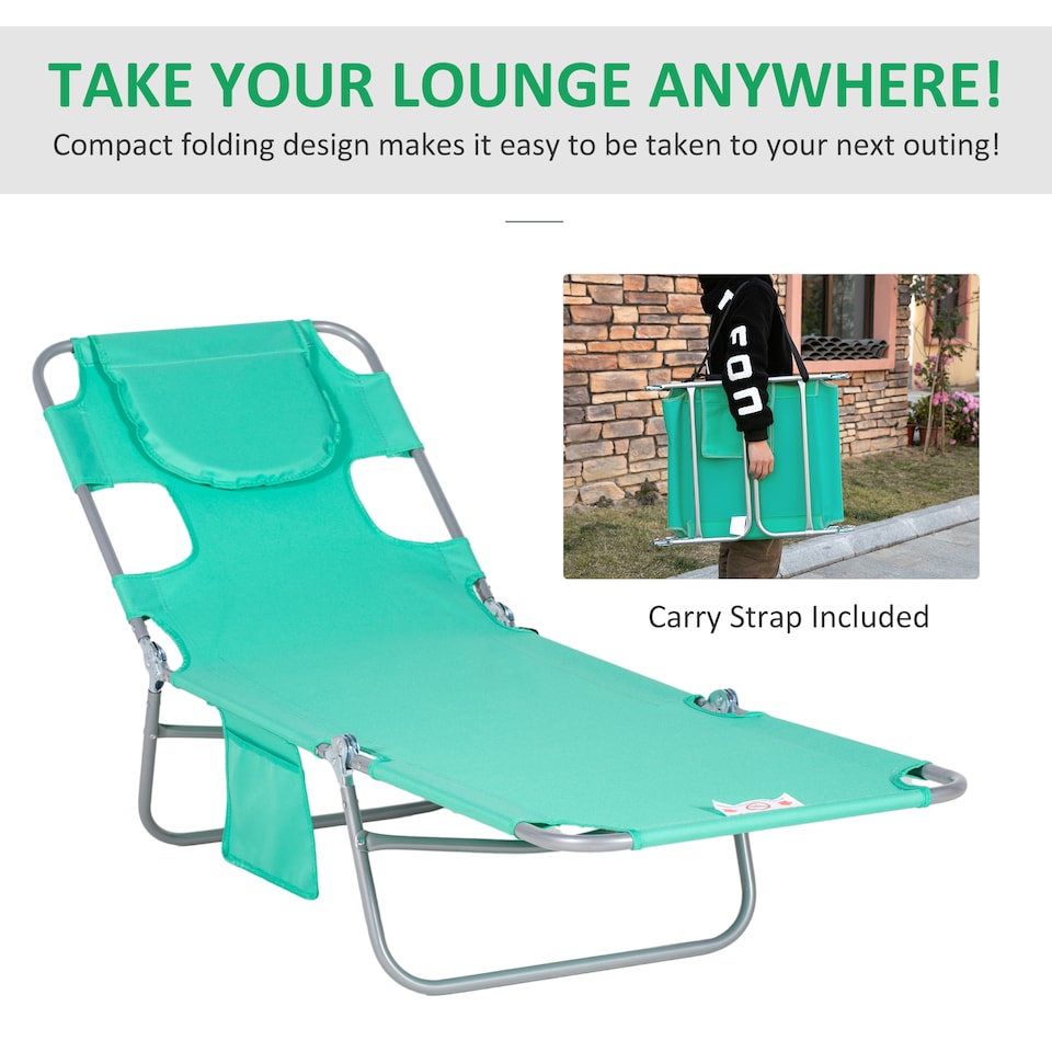 image 1 of Outsunny Sun Lounger with Reading Hole, Folding Garden Lounger, Green