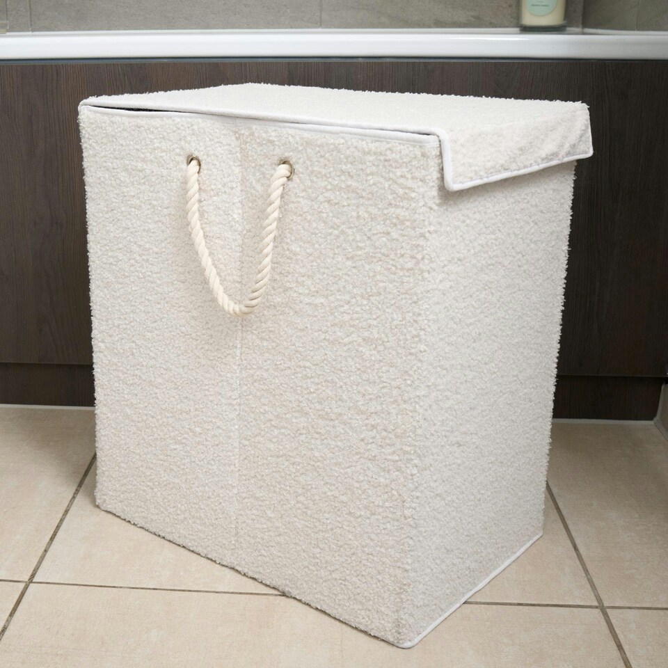image 1 of OHS Teddy Fleece Boucle Collapsible Storage Laundry Basket, 1-2kg - White