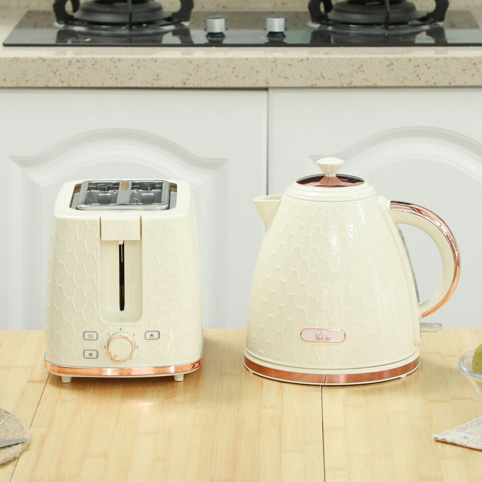 image 1 of HOMCOM Kettle and Toaster Set 1.7L Kettle & 2 Slice Toaster Set Beige