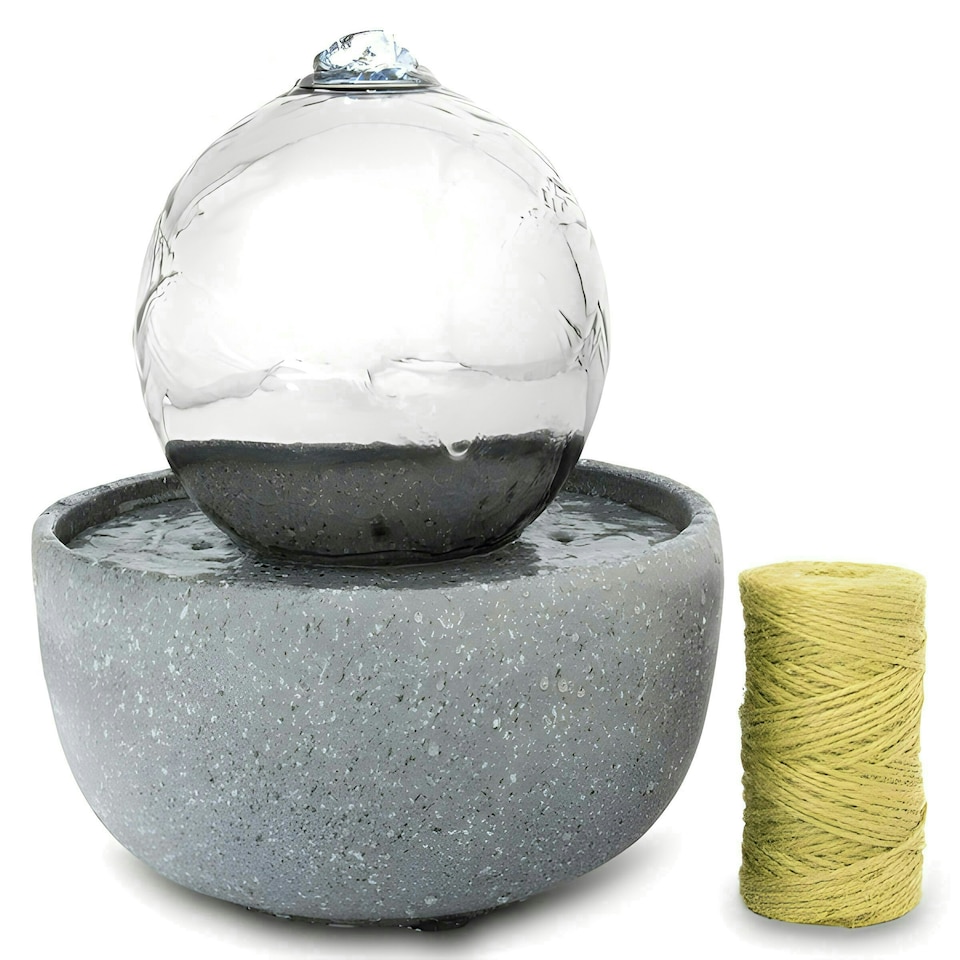 image 1 of Primrose Eclipse Silver Stainless Steel Sphere Water Feature with Lights 23cm
