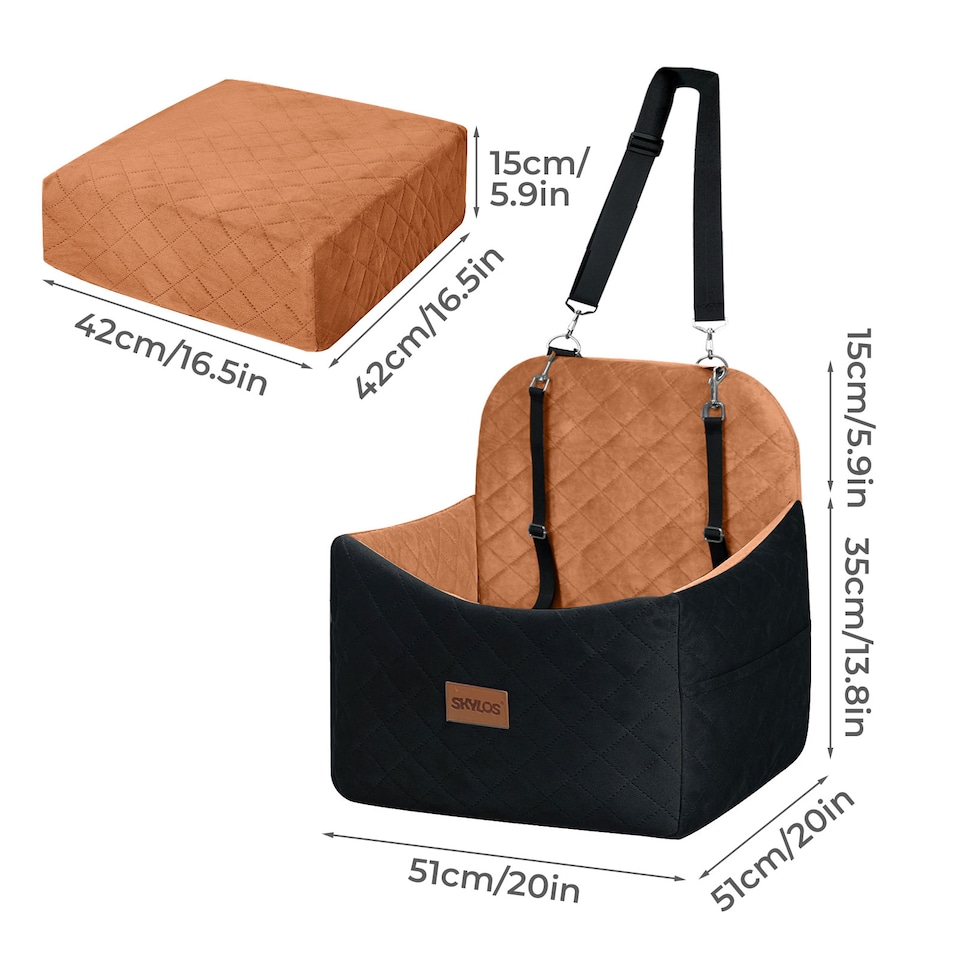 image 1 of Skylos Pet Booster Dog Car Seat Travel Carrier Bed Bag Basket Puppy | Brown | Brown