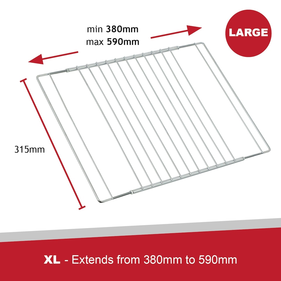 image 1 of SPARES2GO Large Oven Shelf Adjustable Width No Gaps CAPLE Extendable Lock Grill 590mm