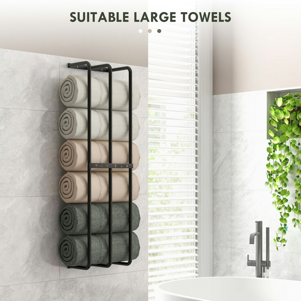 image 1 of HOMCOM Metal Towel Rack Wall Mounted, 3 Bar Towel Rail for Bathroom, Black