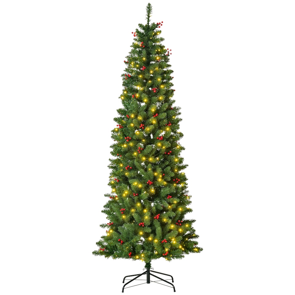 image 1 of HOMCOM 7FT Prelit Pencil Christmas Tree w/ LED Light, Berry, Xmas Decoration