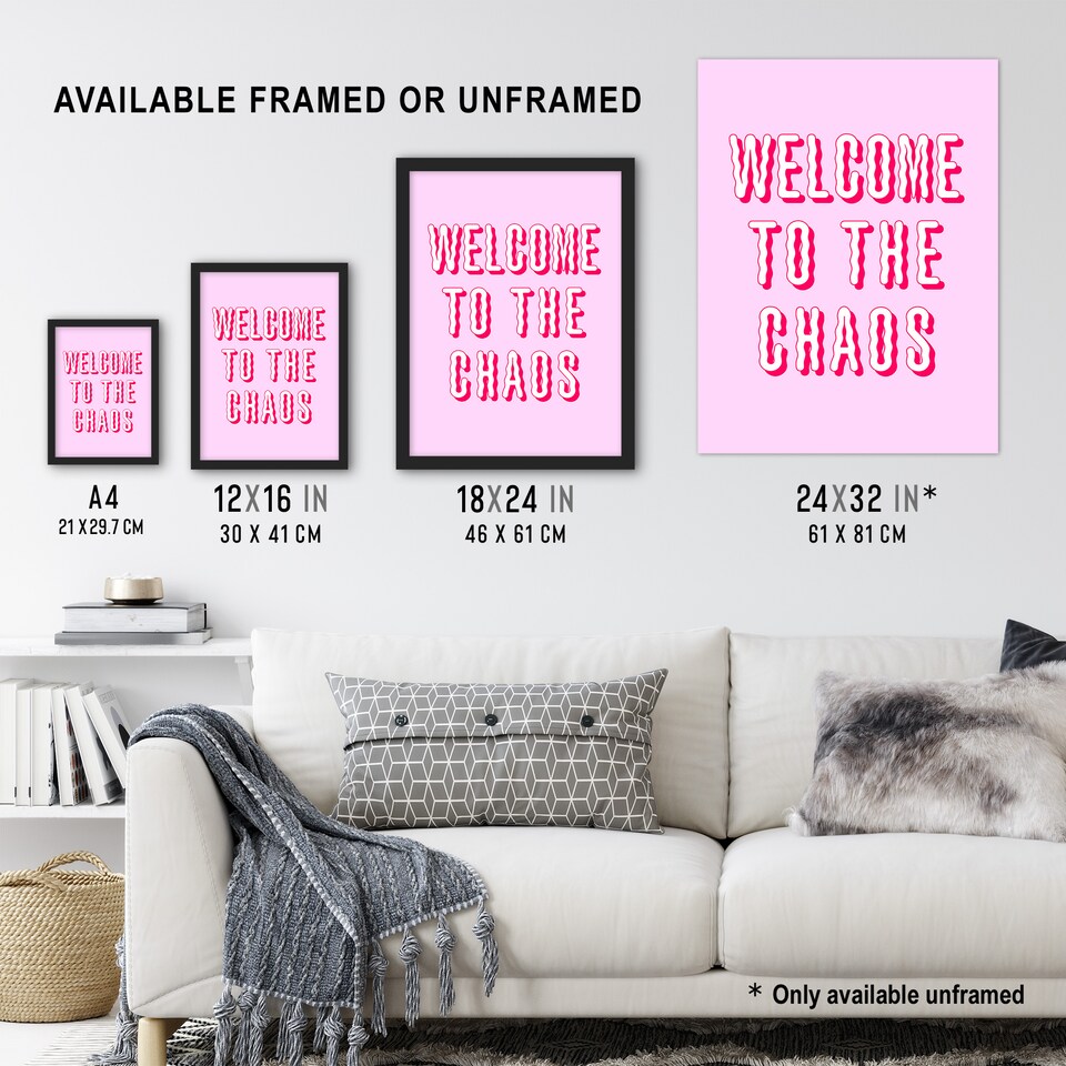 image 1 of Welcome To The Chaos Wavy Pink Modern Funny XL Wall Art Print 24X32 In