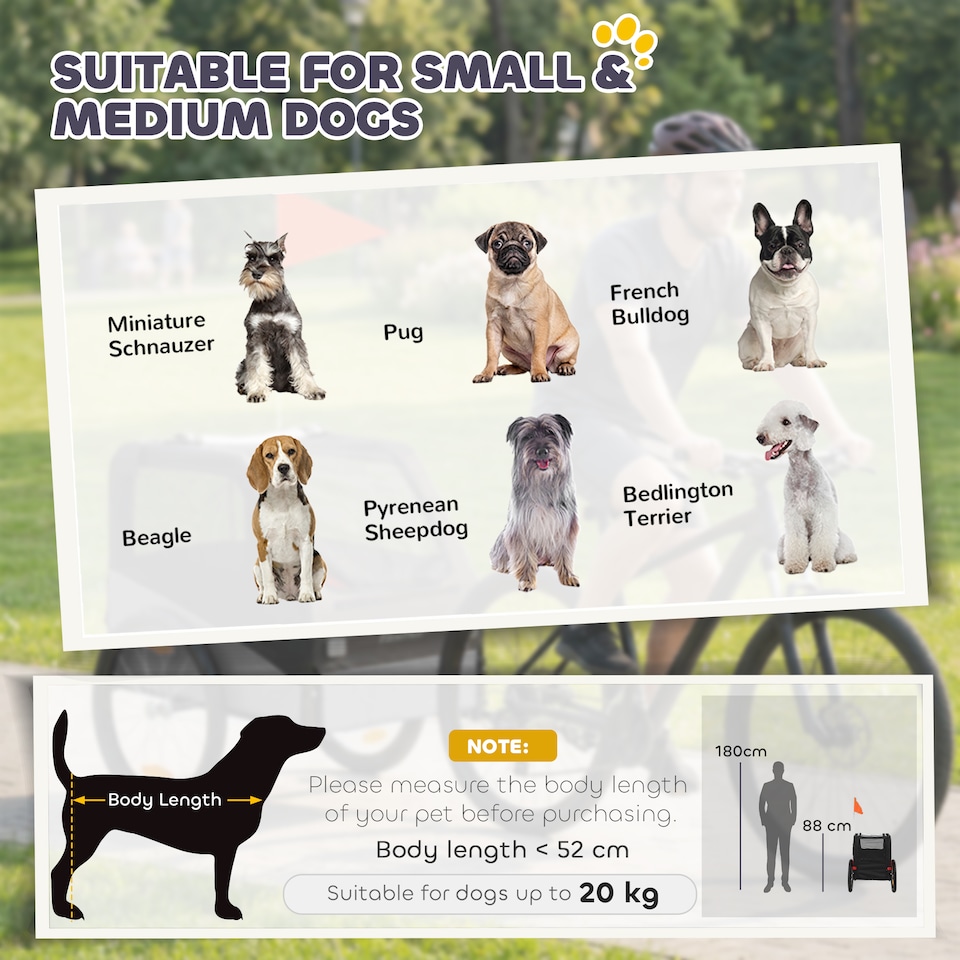 image 1 of PawHut Dog Bike Trailer for Small & Medium Pets with 20" Rubber Wheels, Grey
