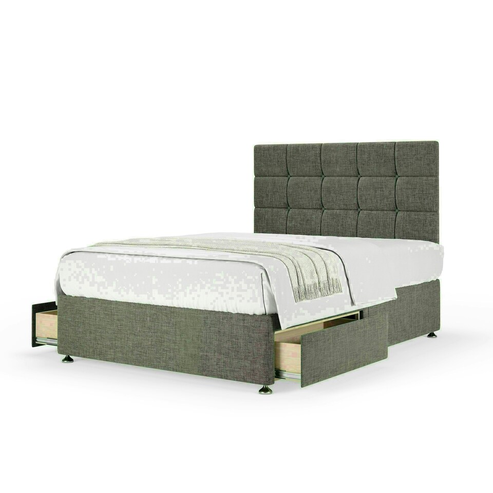 Slate Linen 2 Drawer Divan Base and Pearl Headboard Small Double