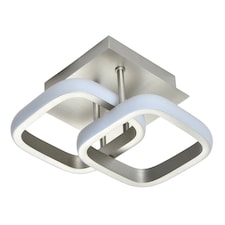 Contemporary Compact Double Head 40w LED Ceiling Light Fitting in Brushed Nickel | Silver