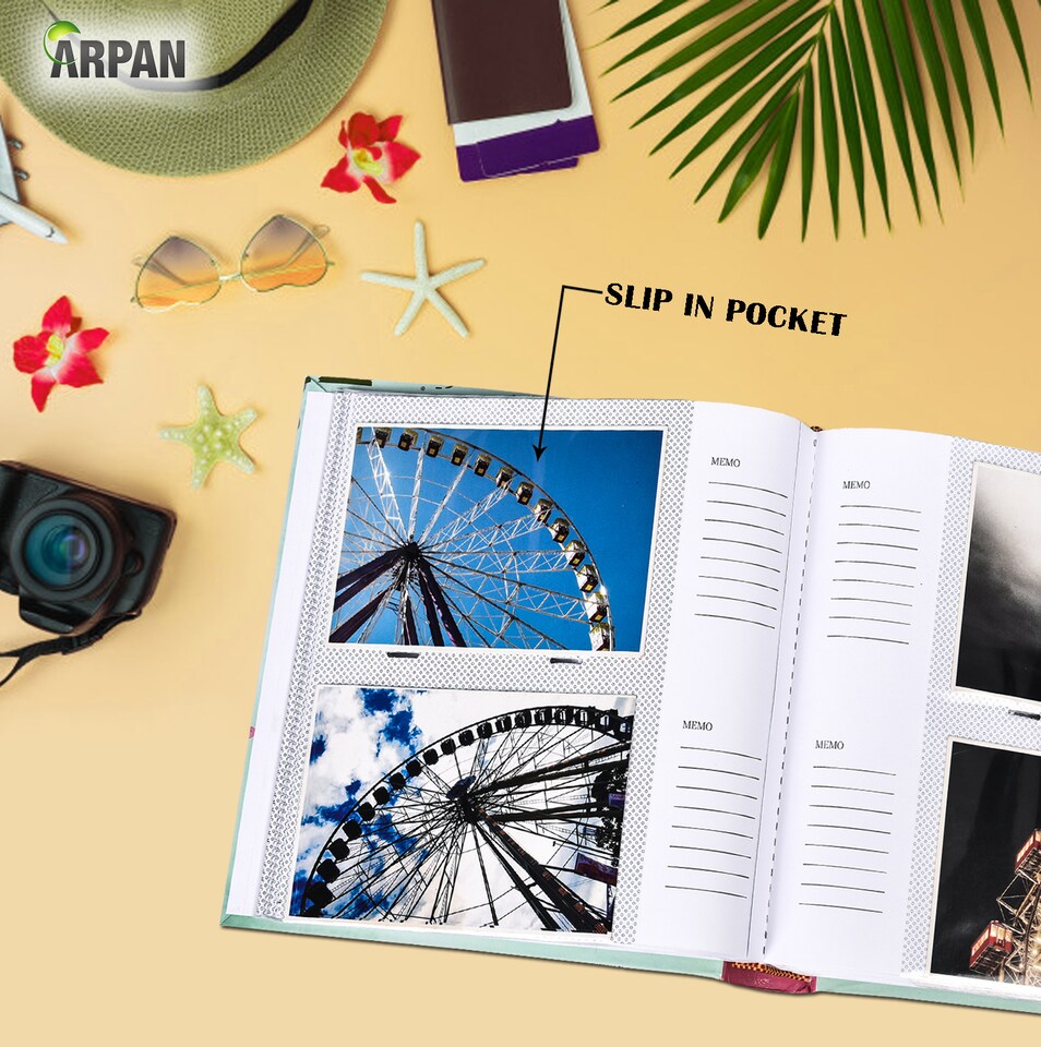 image 1 of ARPAN Large Slip In Memo Photo Album for 200 Photos 6x4" (10x15cm) – Picture Album with Memo Writing Space, Index Pages & CD/DVD Pocket – Memory Book for Family, Wedding & Travel Photos