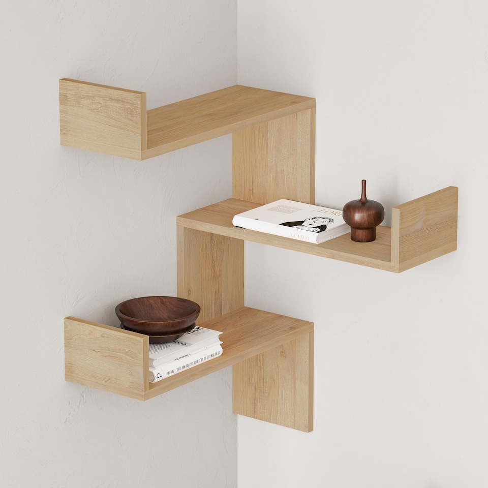 image 1 of Decortie Luksa Corner Wall Shelf 60x60x89cm Oak