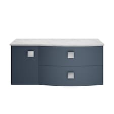 Balterley Gentleshaw Contemporary 2 Drawer Right-Hand Wall Hung Vanity Unit with Marble Worktop, Mineral Blue, 1000mm