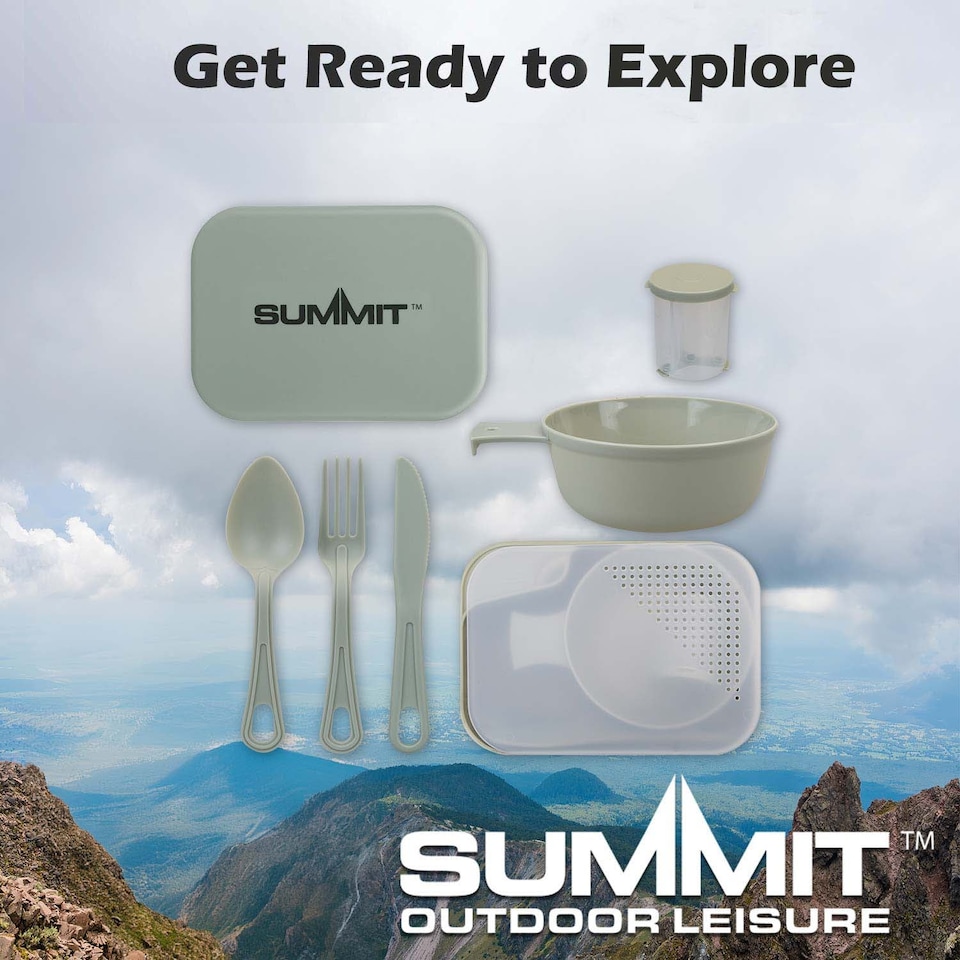 image 1 of vfm-estore Summit Mess Set Green - Cutlery, Chop Board, Spice Pot, Bowl & Mug