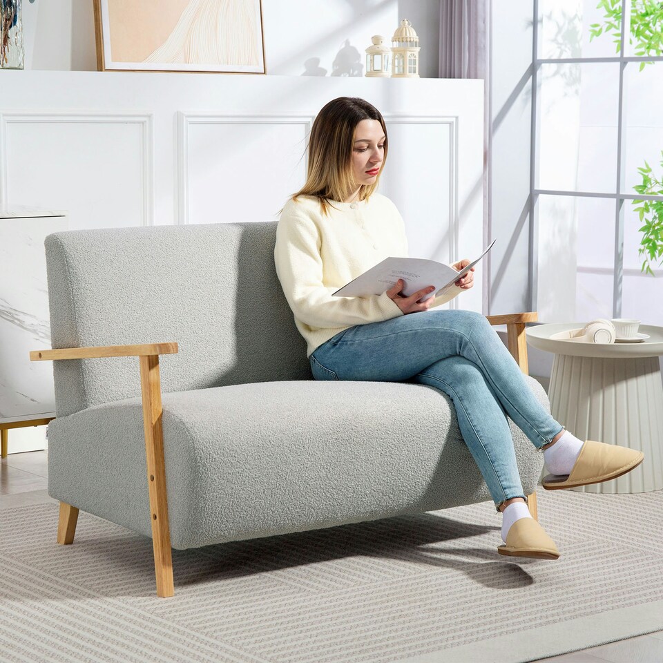 image 1 of HOMCOM 2 Seater Sofa, Fabric Modern Loveseat for Living Room, Grey Grey